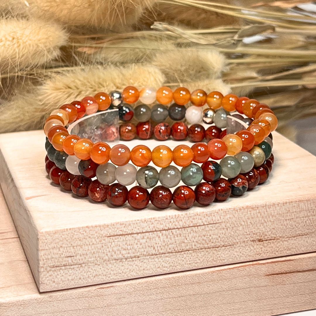 ♈Aries Zodiac Bracelet Set – Red Jasper, Bloodstone & Carnelian