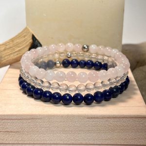 ♎Libra Zodiac Bracelet Set – Clear Quartz, Rose Quartz & Lapis Lazuli