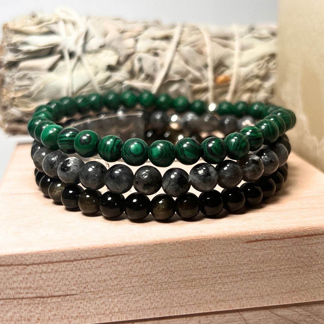 ♏Scorpio Zodiac Bracelet Set – Malachite, Labradorite & Obsidian