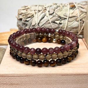 ♑Capricorn Zodiac Bracelet Set – Smoky Quartz, Garnet & Tiger’s Eye