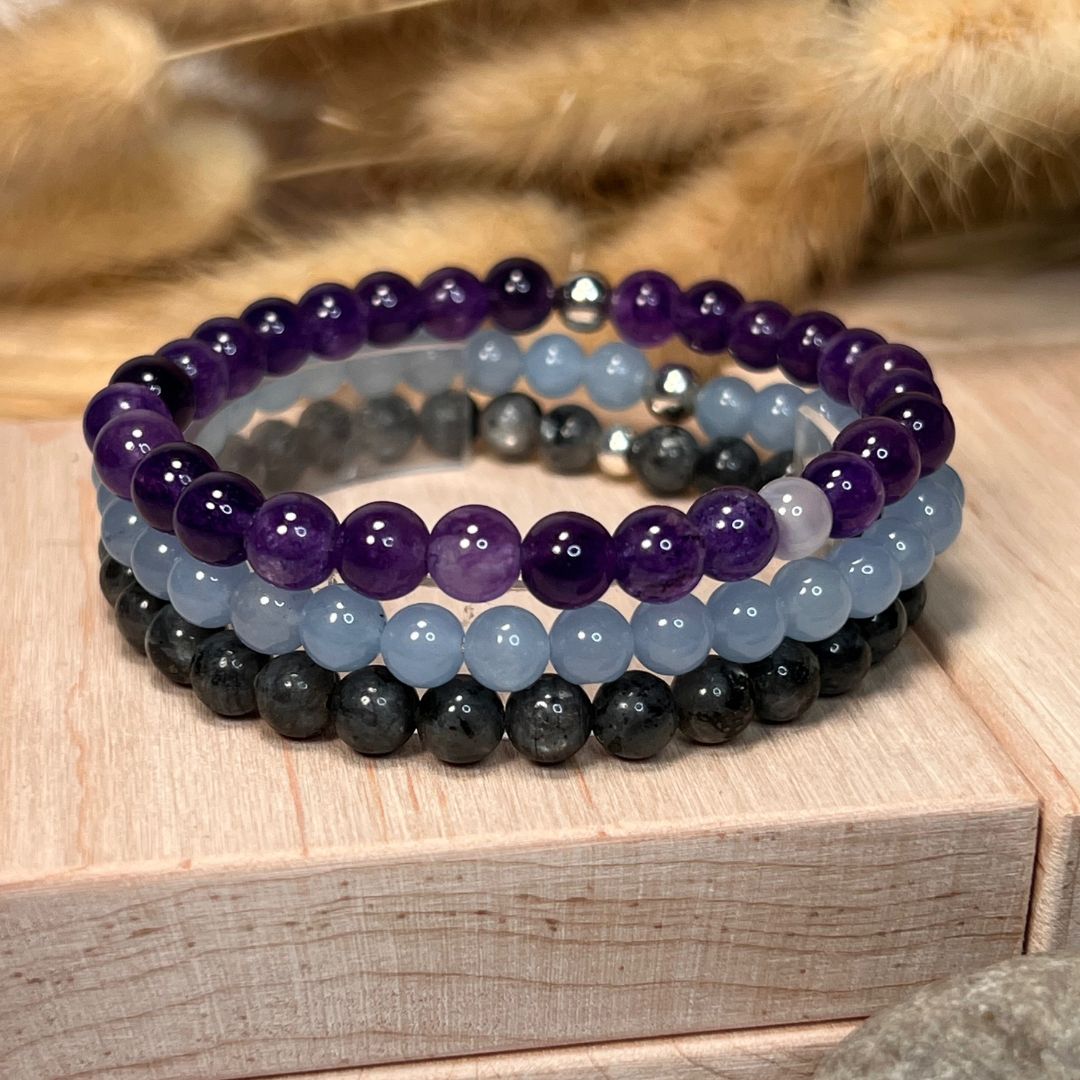 Aquarius Zodiac Bracelet Set – Amethyst, Aquamarine & Labradorite