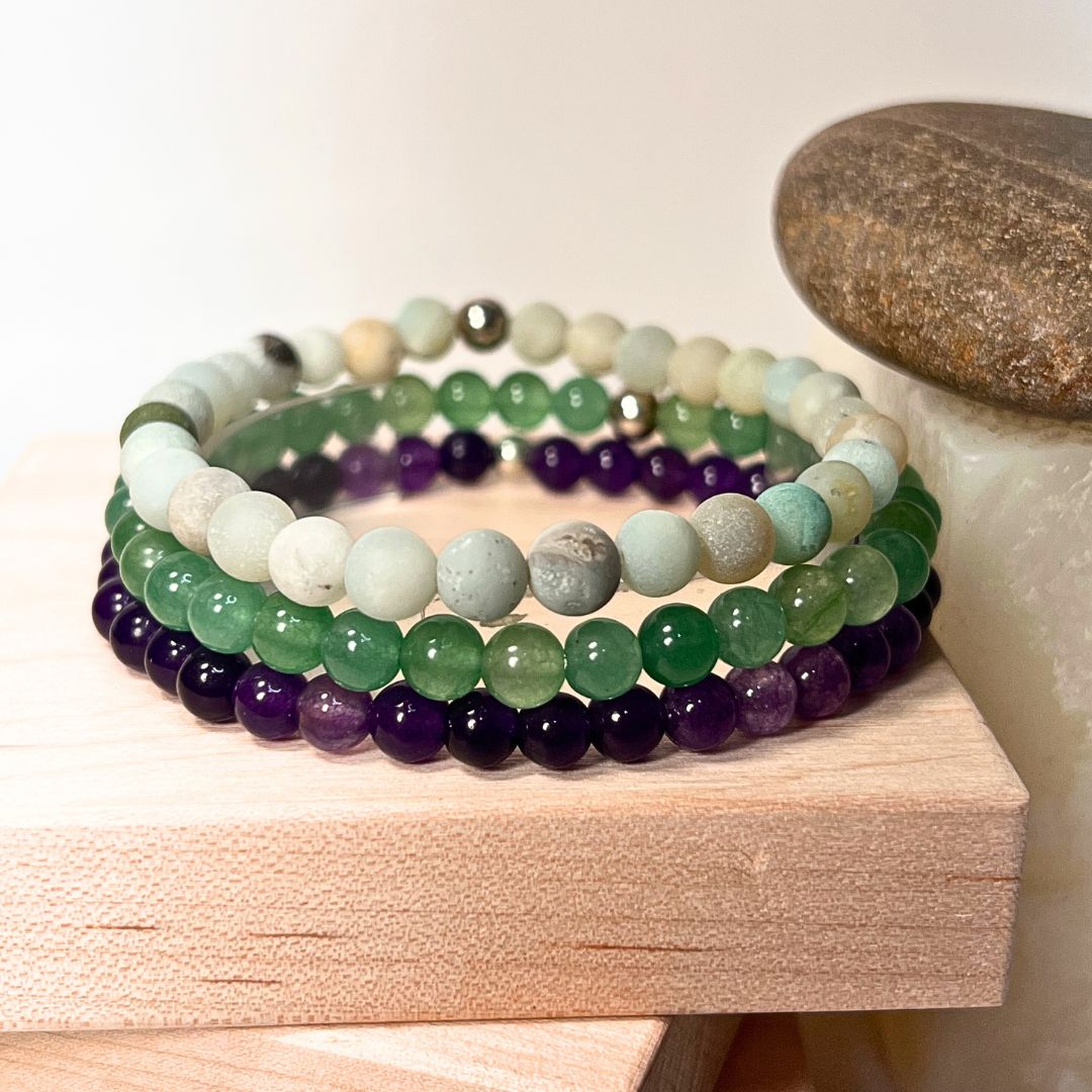 ♍Virgo Zodiac Bracelet Set – Amethyst, Aventurine & Amazonite