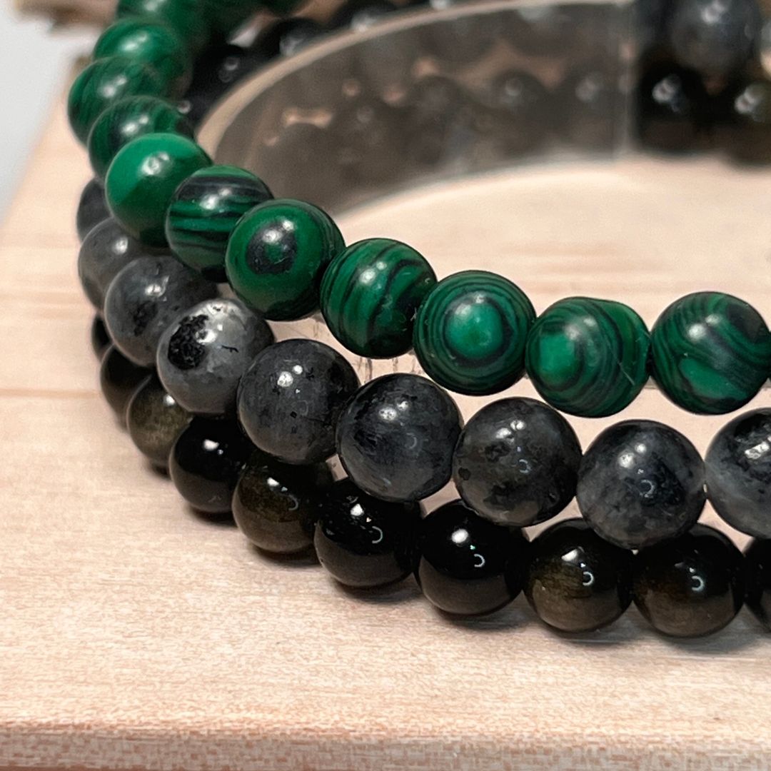 ♏Scorpio Zodiac Bracelet Set – Malachite, Labradorite & Obsidian - Image 11